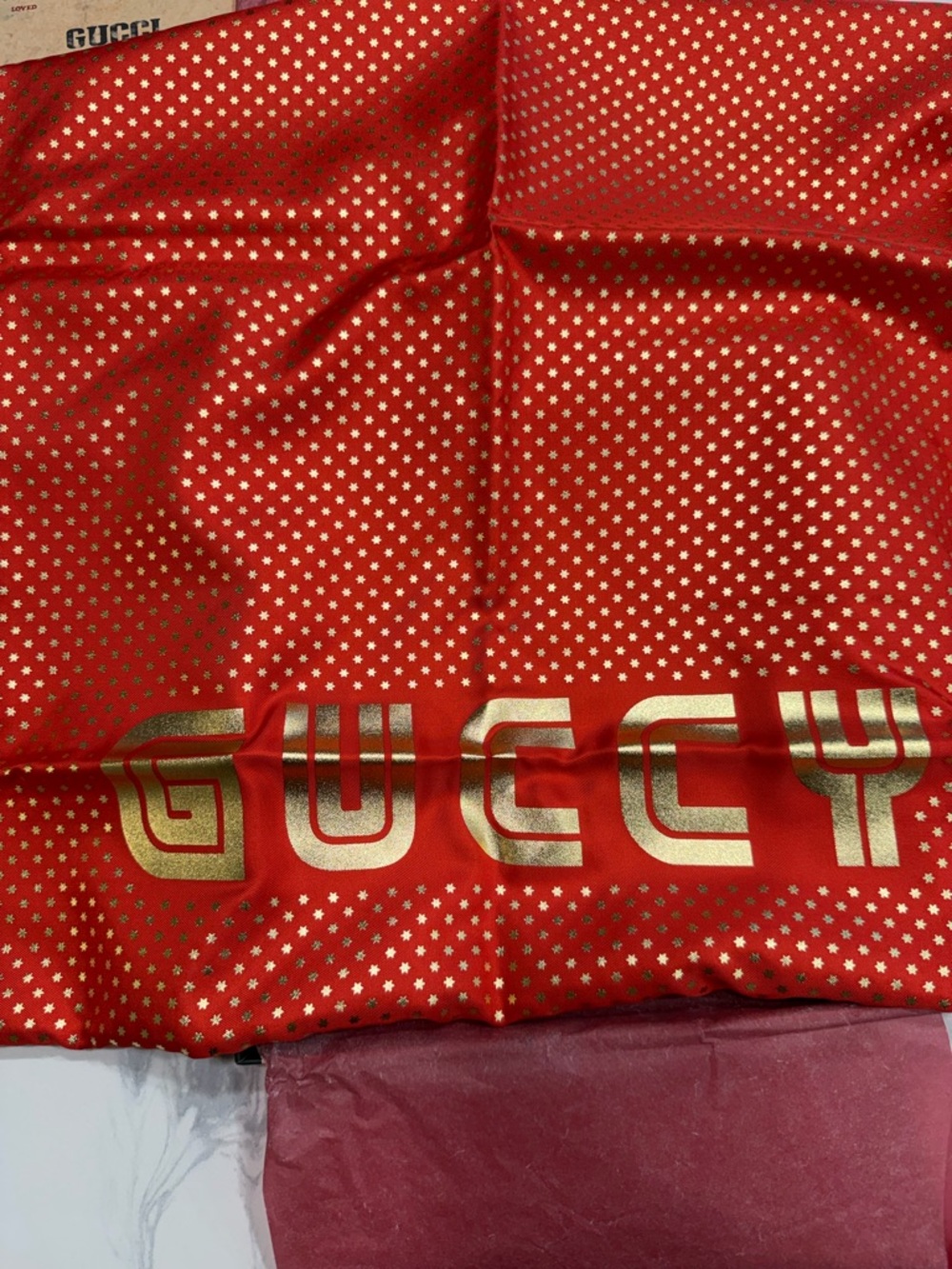 Gucci Red Scarf with Gold Star Motif